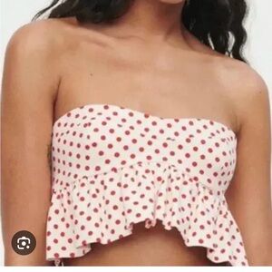 Red Polka Dot Strapless Crop Top